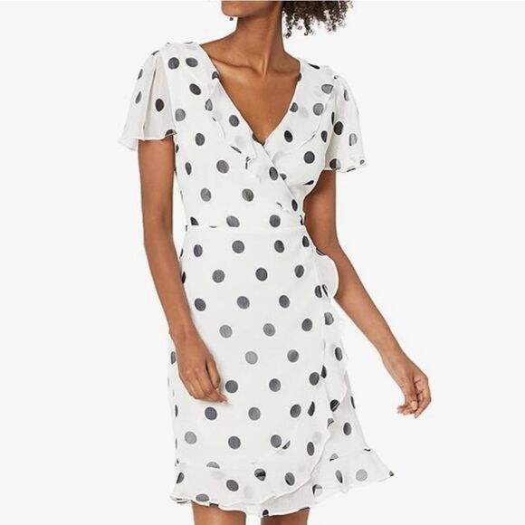 BRAND NEW KARL LAGERFELD PARIS WOMEN'S FAUX WRAP RUFFLE CHIFFON DRESS - Picture 7 of 16